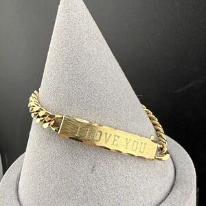 Vintage Speidel Bracelet Gold Tone "I Love You" Signed 6.5"